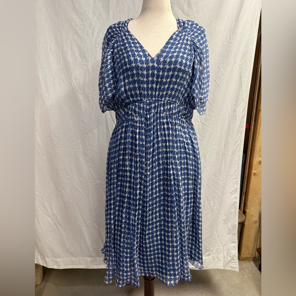 The Fold London silk Blue and White houndstooth Midi Dress